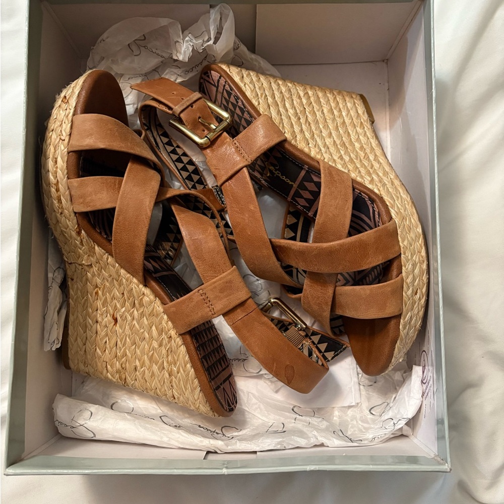 Jessica Simpson Brown Leather Wedge Sandals